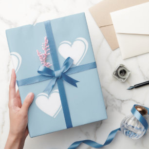 Blau Weiß Süßes Einfaches Herz Muster Geschenkpapier