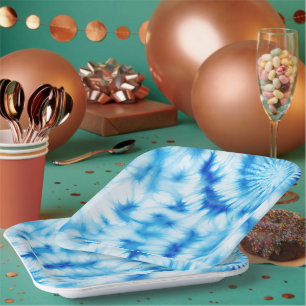 Blau Weiß Tie Dye Pappteller