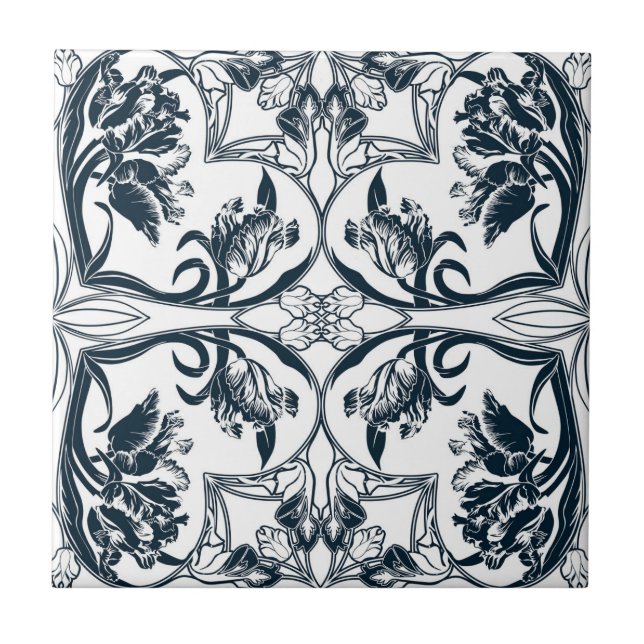 Blau-Weiß-Tulip-Dekorative Tile Fliese (Vorderseite)