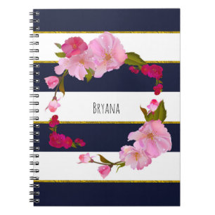 Blau Weiß und Gold Modern Florales Chic Glamour Notizblock