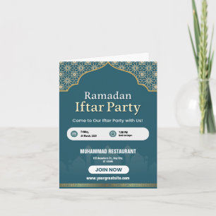 Blau-, Weiß- und Gold-Ramadan-Iftar-Einladungsplak Einladung