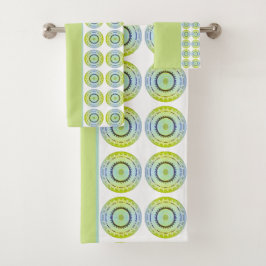 Blau weiß und Limettengrün Badhandtuch Set