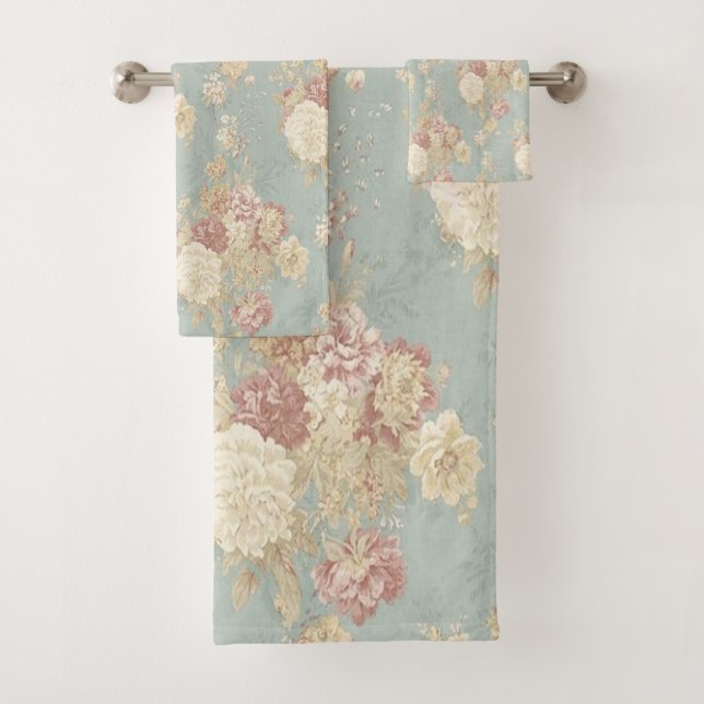 Blau-Weiß und Rosa Shabby Chic Badhandtuch Set (Insitu)