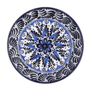 Blau-Weiß und Schwarz-Spanischer Talavera-Stil Schneidebrett