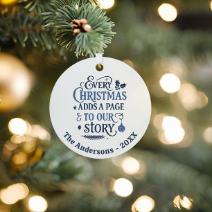 Blau weiß unsere Geschichte Typografie Weihnachten Ornament Aus Metall