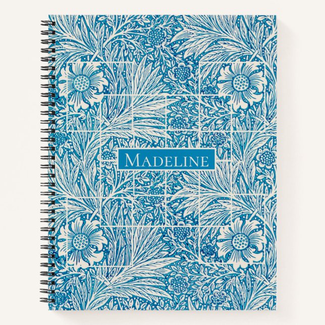 Blau-Weiß-Vintag-Blumenmuster-Notebook Notizbuch (Vorderseite)