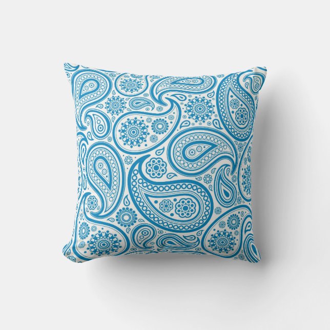 Blau-Weiß-Vintag-Blütenpaisley Kissen (Vorderseite)