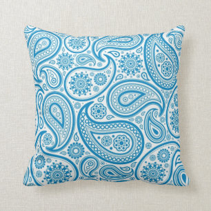 Blau-Weiß-Vintag-Blütenpaisley Kissen