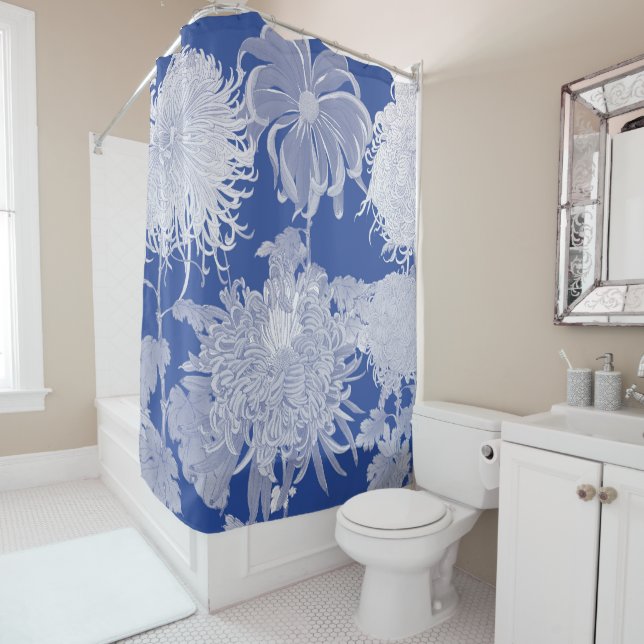 Blau Weiß Vintag Chinoiserie Blumenmuster Duschvorhang (Beispiel)