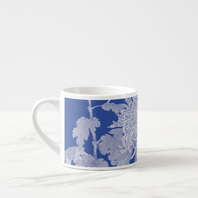 Blau Weiß Vintag Chinoiserie Blumenmuster Espressotasse (Links)