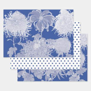 Blau Weiß Vintag Chinoiserie Blumenmuster Geschenkpapier Set