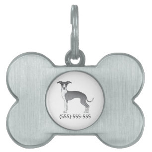 Blau-Weiß-Windhund mit Telefonnummer Tiermarke