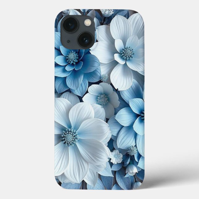 Blau-weiße 3D-Blume Case-Mate iPhone Hülle (Rückseite)