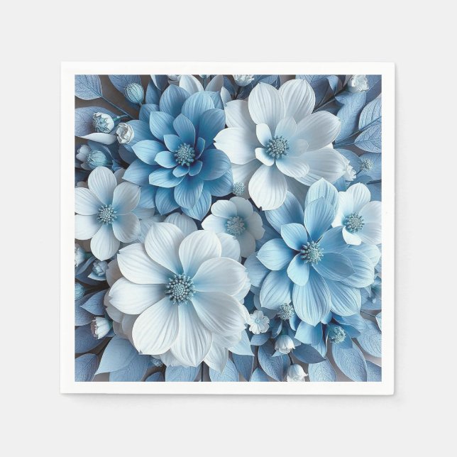 Blau-weiße 3D-Blume Serviette (Vorderseite)