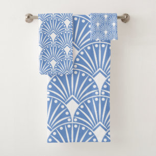 Blau-weiße Art-Deco-Muster Badhandtuch Set