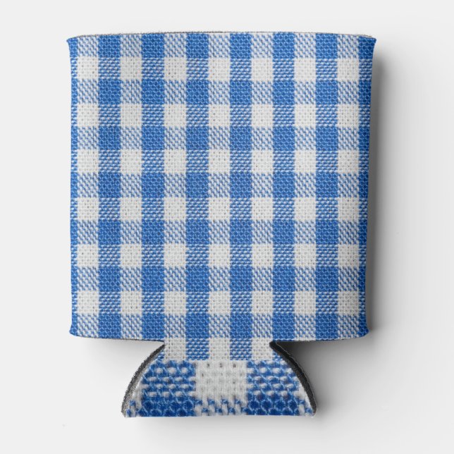 Blau-weiße ausgekleidete Esskleider. Dosenkühler (Vorderseite)