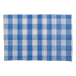 Blau-weiße ausgekleidete Esskleider. Kissenbezug