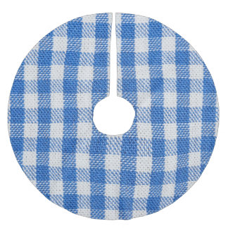 Blau-weiße ausgekleidete Esskleider. Polyester Weihnachtsbaumdecke