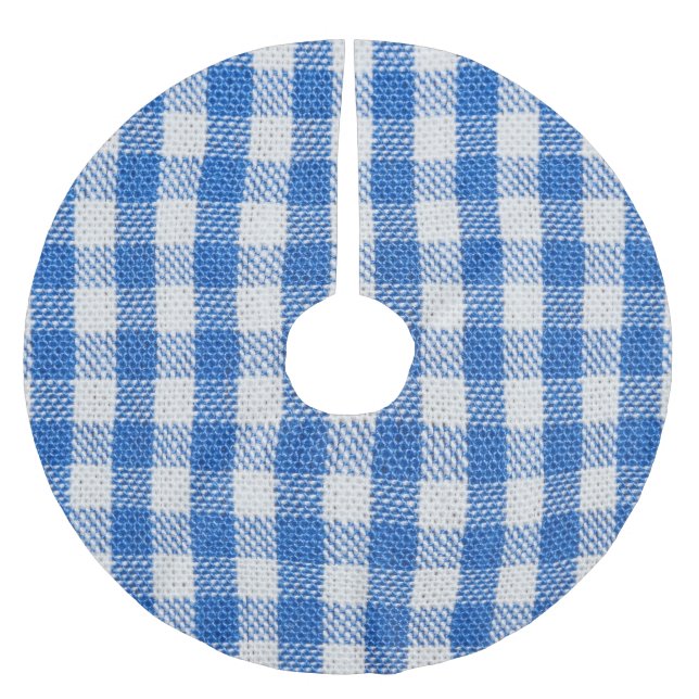 Blau-weiße ausgekleidete Esskleider. Polyester Weihnachtsbaumdecke (Vorderseite)
