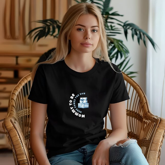 Blau-weiße Babydusche Geschenk schwarz T-Shirt (Von Creator hochgeladen)