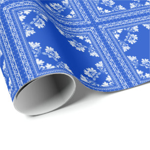 Blau-weiße Bandanna-Gestaltung Geschenkpapier
