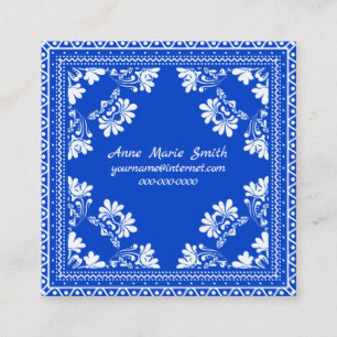 Blau-weiße Bandanna-Gestaltung Quadratische Visitenkarte