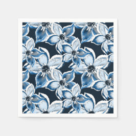 Blau-weiße Blume auf schwarzem Hintergrund. Serviette