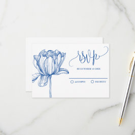 Blau-weiße Blume elegant RSVP Karte
