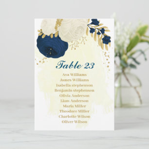 Blau-weiße Blume, goldene Sitzkarte Einladung