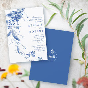 Blau-weiße Blume Hochzeit Probe Abendessen Einladung
