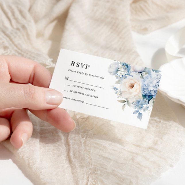 Blau-weiße Blume Hochzeitskarte RSVP Begleitkarte (Von Creator hochgeladen)
