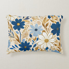 Blau-weiße Blume mit goldenen Blätter Dekokissen