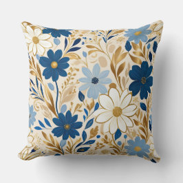 Blau-weiße Blume mit goldenen Blätter Kissen