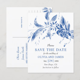 Blau-weiße Blume Save the Date Postkarte