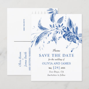Blau-weiße Blume Save the Date Postkarte