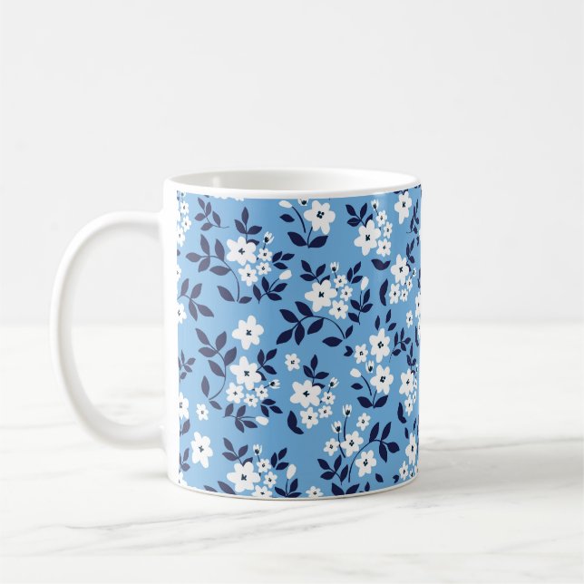 Blau, weiße Blume: Vintag Kaffeetasse (Links)