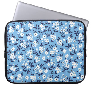 Blau, weiße Blume: Vintag Laptopschutzhülle