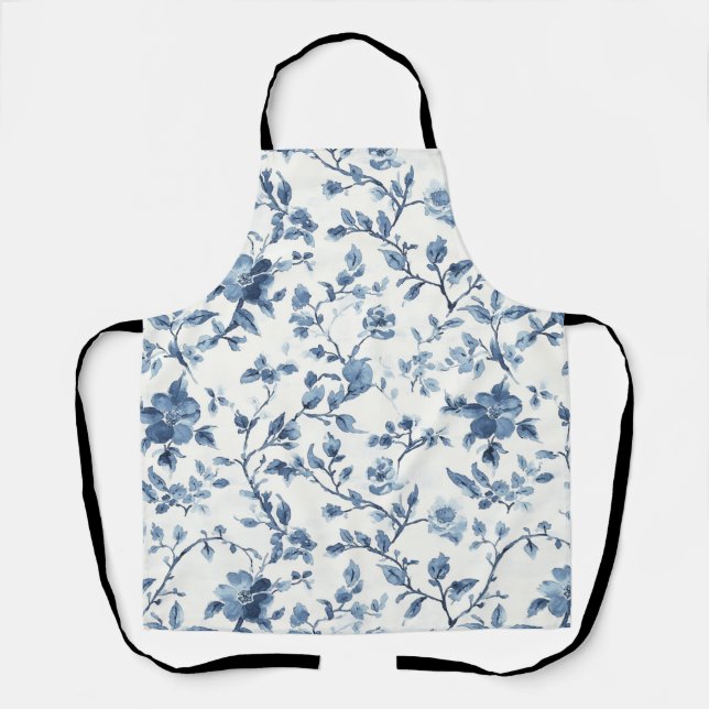 Blau-weiße Blumen-Brautparty Schürze (Vorderseite)