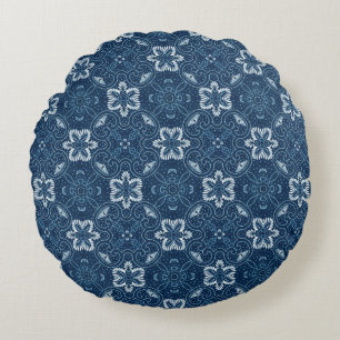 Blau-weiße Blumen-Design Rundkopfkissen Rundes Kissen