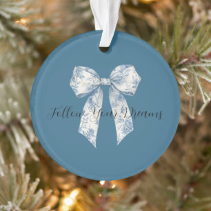 Blau Weiße Blumen-Schleife Weihnachten Ornament