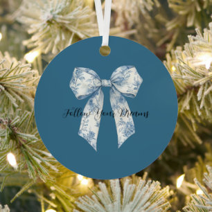 Blau Weiße Blumen-Schleife Weihnachten Ornament Aus Metall
