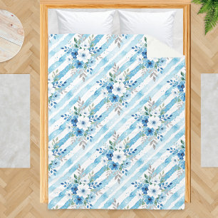 Blau Weiße Blumen Streifen Muster Strand Fleece