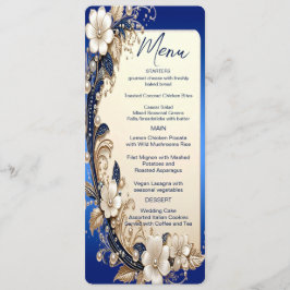 Blau-weiße Blumenverzierungen Speisekarte Menükarte