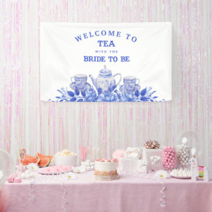 Blau-weiße Blumige Hochzeitsdusche Willkommen Banner