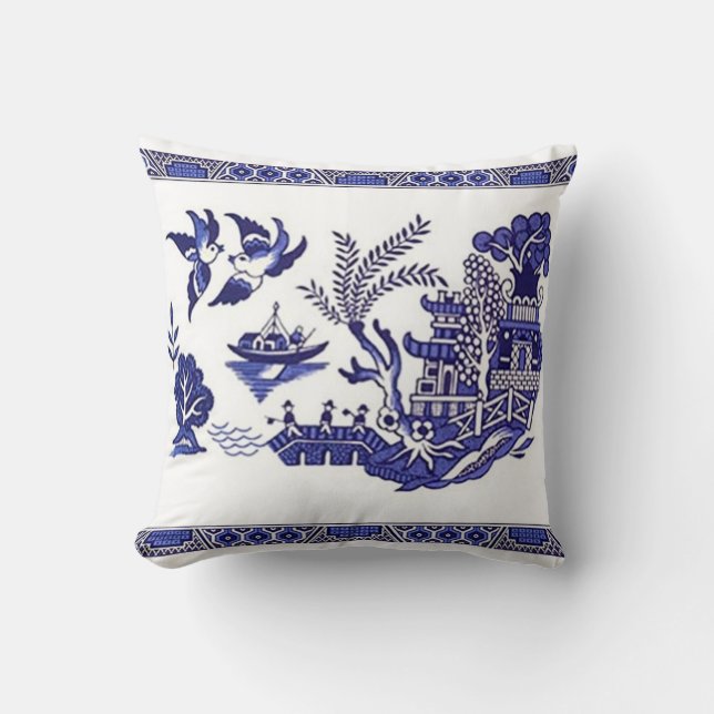 Blau-weiße China Blaues Blumendesign Kissen (Vorderseite)