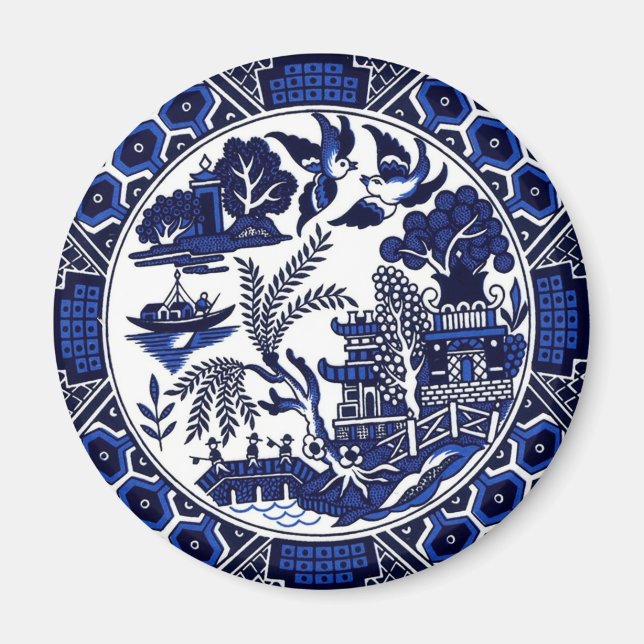 Blau-weiße China Blaues Blumendesign Magnet (Vorne)