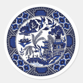 Blau-weiße China Blaues Blumendesign Runder Aufkleber