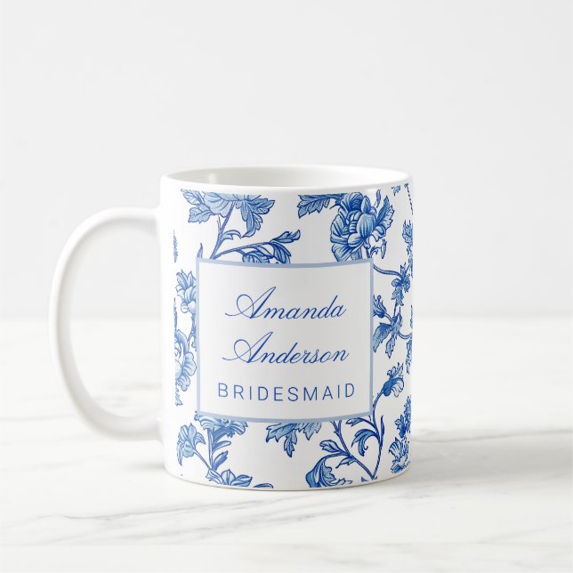 Blau-weiße Chinoiserie-Brautjungfer-Geschenk Kaffeetasse (Links)