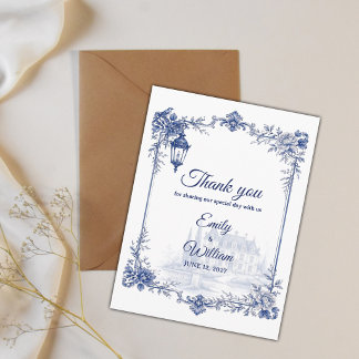 Blau Weiße Chinoiserie Gartenhochzeit Danke Postkarte