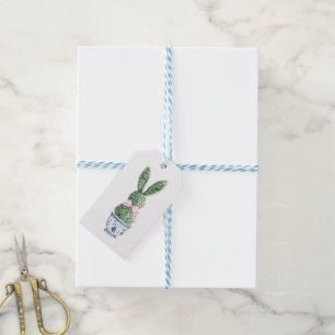 Blau-weiße Chinoiserie mit Kaninchen-Topiarie Geschenkanhänger